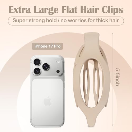 5.5 Inches Extra Large Flat Hair Clips for Women, 4 Pack XL Big Claw Clips for Thick Hair, Oversized Matte Strong Hold Non-slip Flat Claws, Cream - color: Cream-XL