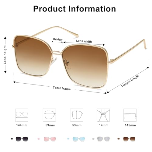 SOJOS Trendy Square Oversized Sunglasses Womens Mens UV400 Big Large Designer Shades SJ1082 - color: Gold/Brown