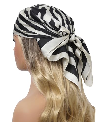 CHUNG Women's Scarf Hair Bandanas Square 27.5" Satin Wrap Fashion Pattern Scarves Emulation Silk Handbag Ribbons Necktie - color: Zebra Stripe