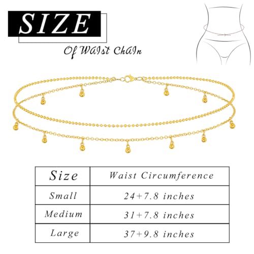 ELABEST Layered Gold Belly Chain 14K Plated Waist Chian Adjustable Sexy Waist Jewelry for Women - size: S(24 inch+7.8inch), style: G