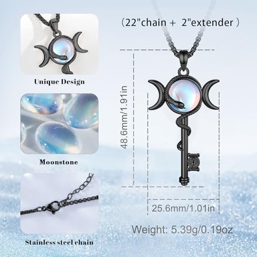 INFUSEU Mystical Hecate Triple Moon Goddess Necklaces, Divine Feminine Protection Gifts - style: Moonstone Hecate Key - Black
