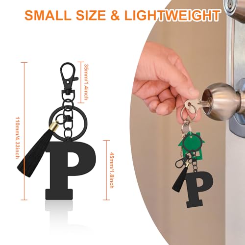 Oubaka Initial Monogram A-Z Keychain for Women, Cute Initial Letter Keychain with Tassel for Handbag Car Key Bag Keyring - color: Black-p