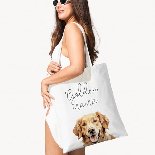 Dog Mama Canvas Tote Bag for Women, Dogs Lover Gift for Dog Mom, Birthday Christmas Cute Rottweiler Gifts For Women. - color: Golden Mama (028)