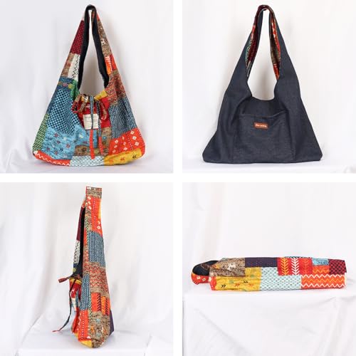 Boho purses Double-sided Tote Colorful boho bag for women - color: Black