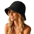 Straw Bucket Hat for Women Foldable Summer Beach Sun Hats Wide Brim Crochet Floppy Hat for Vacation Travel Shade & Style - color: Black-a