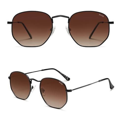 SOJOS Square Polarized Sunglasses for Women Men Small Hexagonal Polygon Shades SJ1072 - color: Gradient Brown