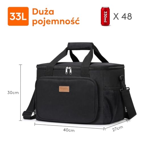 Lifewit Medium Lunch Bag Insulated Lunch Box Soft Cooler Cooling Tote for Adult Men Women, Black 48-Can (33L) - color: Black, size: Mega (33L)
