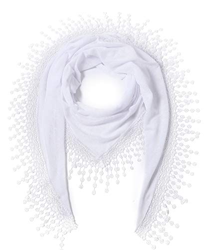 Cindy & Wendy Floral Embroidered Lace Triangle Scarf for Women - color: Ssls-white