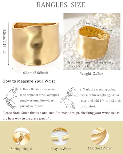 Bangle Bracelets for Women | 14K Gold Plated Trendy Wide Bracelets | Hinged Arm Cuff Bangles Chunky Bracelet for Women - color: Style A-Matte Gold Plated Bangles