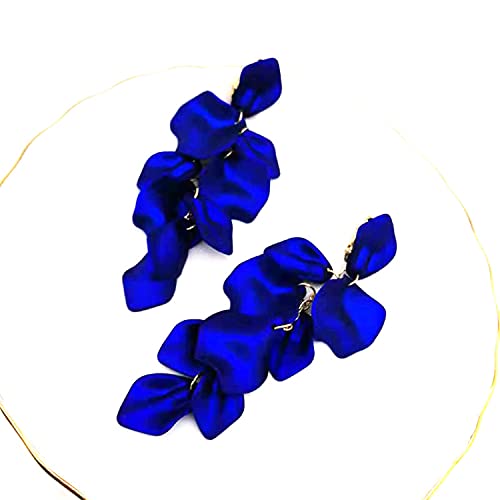 Long Acrylic Rose Petal Earrings Dangle Exaggerated Flower Earrings Drop Statement Floral Tassel Earrings for Women - color: Long Acrylic Rose Petal Earrings-Blue