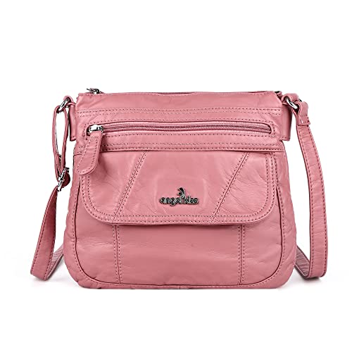 Angelkiss Small Womens Crossbody Bag Leather Shoulder Purse for Women Hobo Bag with Adjustable Shoulder Strap - color: Pink