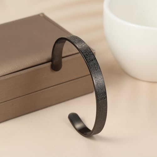 Qitian Islamic Jewelry Gifts for Women Allah Gold Bangles Bracelets Ayatul Kursi Arabic Cuff Bracelet for Women Men Islam Eid Ramadan New Year Gifts - color: G-Black-Thick-men