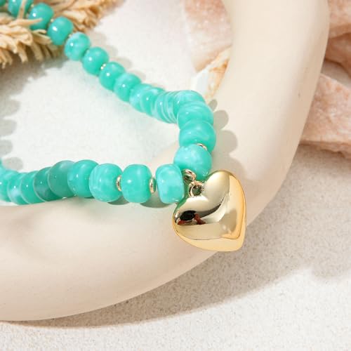 Chunky Colorful Beaded Necklaces for Women Big Bead Boho Choker Necklace Trendy Heart Statement Necklace Summer Beach Jewelry Mothers Day Gifts for Mom Daughter - color: Heart Blue Choker