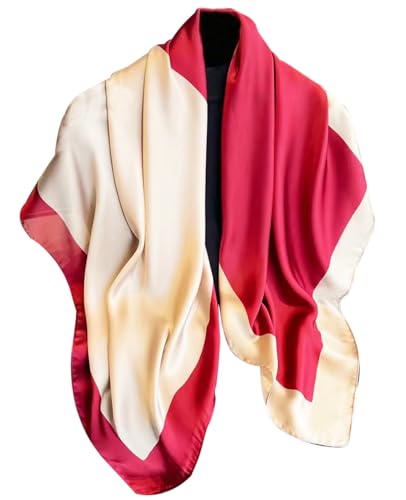 Hioyiwse Head Scarf For Women Hair Bandana 35" Large Square Satin Wrap Sleeping Neck Silk Satin Hair Scarves Lightweight - color: F32-black Red（35*35inch）