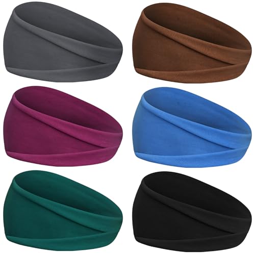 YARIEW 6Pcs Headbands Paisley Bandanas Head Bands Sweat Band Hair Wrap Headwrap Fashion Boho Wide Thick Workout Yoga Elastic Headbands Mens Cooling Running Sports Headband Sweatbands for Women and Men - color: Dark Gray, Brown, Maroon, Light Blue, Dark Gr