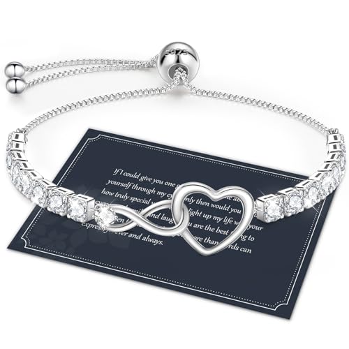 J.Fée Infinity Heart Bracelets for Women with 5A Cubic Zirconia, 925 Silver Bracelets for Women Adjustable Womens Bracelet Jewelry for Wife Girlfriend Her - color: Infinite Love#5