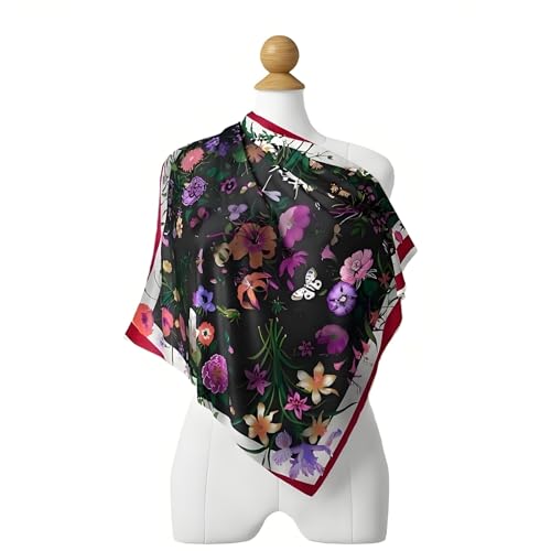 Premium Floral Scarf for Women 35x35 Square Silk Feel-Lightweight Scarves Headscarf Bandanas Wrapping Handbag - color: Botanical Bloom