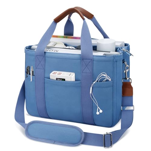 KKXIU Canvas Tote Bag for Women with Zipper and Compartments Crossbody Large Bible Messenger Purse Bag With Pockets | Canvas - color: Blue, size: Large