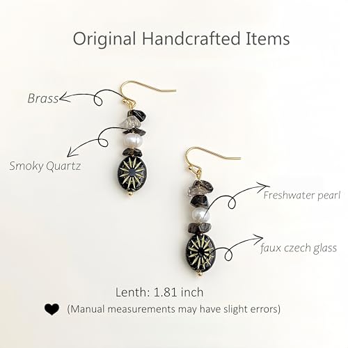 Boho Earrings for Women Natural Stone Beaded Handmade Vintage Dangle Earrings Bohemian Lightweight Hypoallergenic Jewelry for Dailywear Festival Occasions - color: Black stone