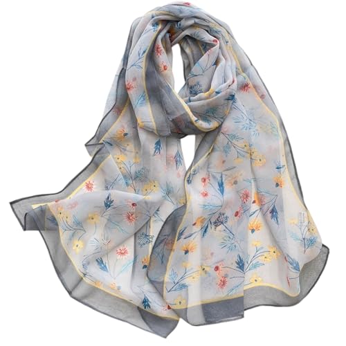 MINIDORA Lightweight Scarves for Women Elegant Floral Pattern Scarf Shawls Sunscreen Head Shawls - color: Style 12-grey