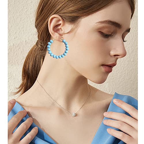 Handmade Nature Wooden Beaded Hoop Earrings Bohemian Minimalist Colorful Circle Round Wood Bead Earrings Vintage Chic Wooden Ethnic Dangle Drop Earrings for Women Statement Jewelry Gifts - color: Light Blue