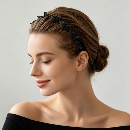 2 Pcs Headband with Clips, 90s Butterfly Hair Clips Headband with Teeth for Women, Braided Weave Bangs Non-Slip Clip Headbands Hair Accessories for Styling Decoration- Flocked Black - color: 2pcs,Black(Flocked)