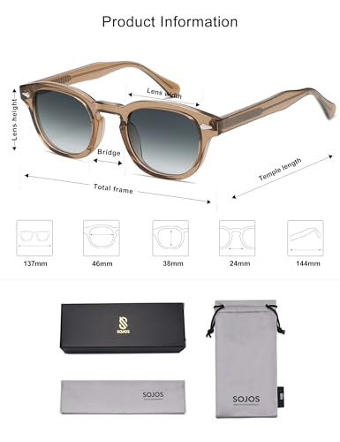 SOJOS Retro Small Round Sunglasses for Men Women Trendy Circle Style UV400 Lenses Unisex Sun Glasses SJ2251 - color: Brown/Bluish-grey
