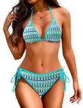 Zuvebamyo Women's Two Piece Triangle String Bikini Sets Boho Zigzag Cheeky Swimsuits Ring Bathing Suit - color: Turquoise Wave, size: Medium