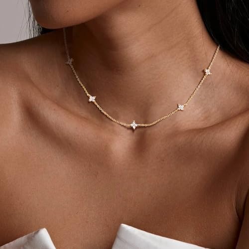 KSF Gold Lariat Necklace for Women Y Shaped Layered CZ Drop Chain | Y shaped necklace; Layered CZ detail; Long lariat style; Gift for her - color: Gold-Clover