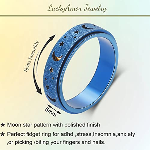 Anxiety Ring for Women Spinner Rings:Rotating Rings Stainless Steel 6mm Moon Star Anxiety for Men Band Jewelry Gift for Women Size 6 7 8 9 10 - color: B-Blue