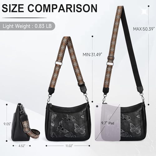 KITEVIUN Crossbody Bags for Women Trendy, Vegan Leather Medium Butterfly Hobo Purse, Women's Shoulder Handbags - color: 07-black