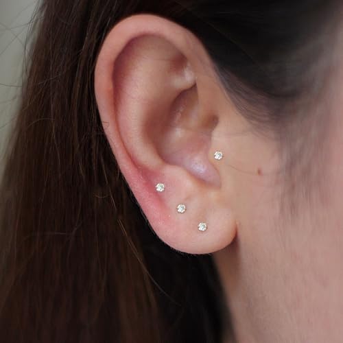 20G Hypoallergenic Surgical Steel Square Pearl Ball CZ Flat Back Stud Earrings for Sensitive Ear, Lightweight Shiny Earrings Studs for Helix Tragus Cartilage Multiple Piercing - color: Gold-D