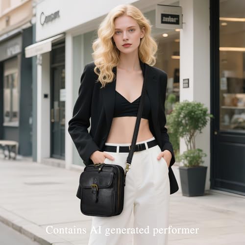 Small Crossbody Bags for Women Vegan Leather Messenger Purses, Vintage Wallet Anti Theft Shoulder Handbags with Card Slots - color: Black