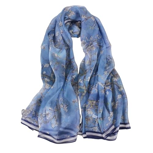 100% Mulberry Silk Women's Neck Silk Scarf-Lightweight Shawl,FLoral Print Beach Silk Wrap-Scarves for Photography - color: Smoky Blue