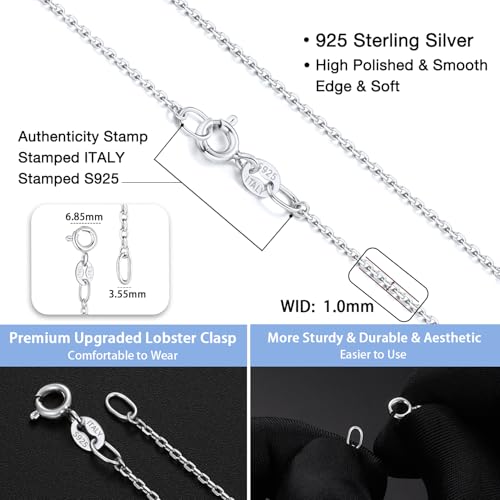 Jewlpire 18k Gold Plated 925 Sterling Silver Chain Necklace for Women, 1mm Cable Chain Necklace Sturdy & Shiny Women's Chain Necklaces 14 16 17 18 20 22 24 Inch - color: 925 Sterling Silver, size: 22 Inch