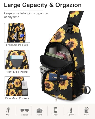 Pritent Crossbody Bags for Women Man Waterproof Sling Bag Backpack Trendy Casual Cross Body Bag with Convertible Shoulder Strap Chest Bag for Camping Hiking Travel Essentials (Sunflower, Medium) - color: Sunflower, size: Medium