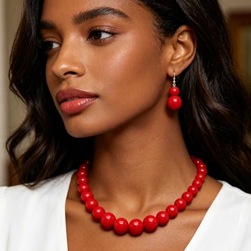 Red Beaded Necklace for Women Choker Gold Toggle Clasp Layered Stack Dainty Statement Western Boho Trendy Summer Vacation Necklaces Birthday Jewelry Gifts - color: B6:Red Beaded Necklace