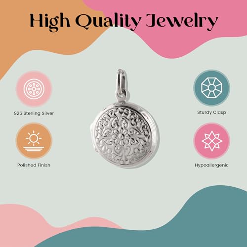 FashionJunkie4Life Sterling Silver Oval Locket Necklaces for Women, 18" Cable Chain - style: Round Floral