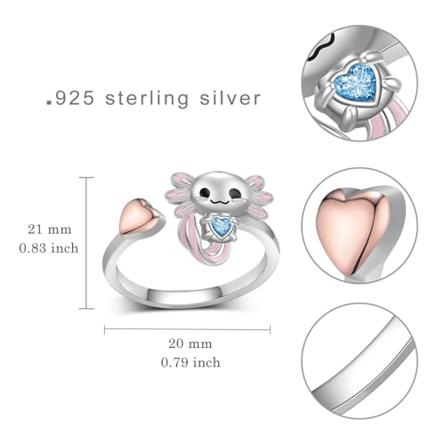 Axolotl Rings 925 Sterling Silver Axolotl Ring Cute Axolotl Jewelry Gift for Women Girls Daughter - color: March