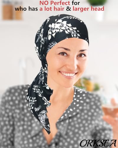 Chemo Headwear for Women Pre-Tied Head Scarf Headwraps Soft Turbans Cancer Hats Chemo Beanie Coverings Scarves - color: Black Flower