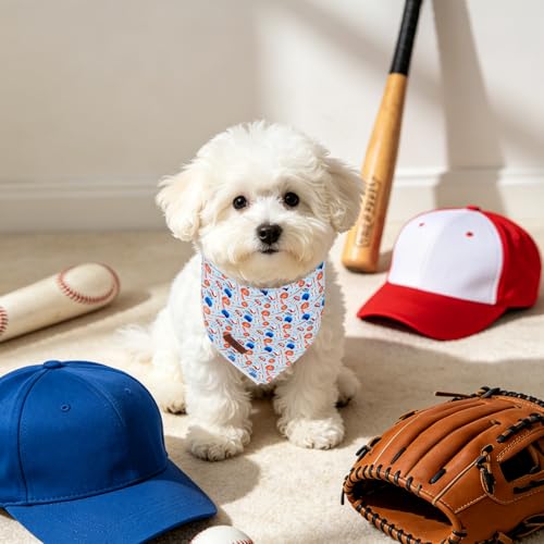 Lionet Paws Summer Blue Baseball Dog Bandana Washable Cotton Handkerchief Scarf Triangle Blue Bandana for Small Medium Dogs Girl Boy - color: Blue Baseball, size: Small (Pack of 1)