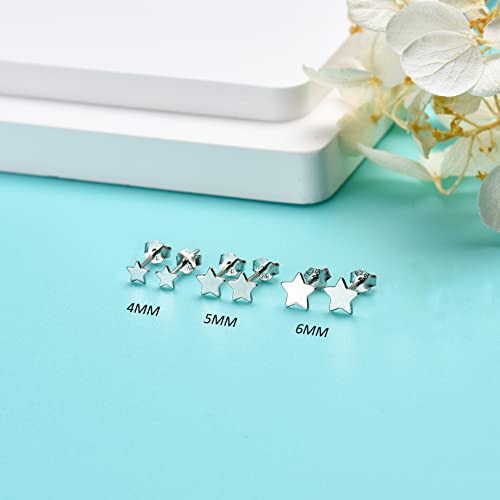 3 Pairs 925 Sterling Silver Star Stud Earrings for Women,Tiny Simple Geometric Stud Earrings Set Small Hypoallergenic Cartilage Tragus Ear Jewellery for Men (3/4/5mm) - color: 08 Silver-3Pairs-4/5/6mm
