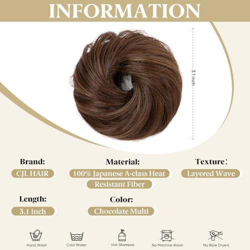 CJL HAIR 2PCs Small Cute Messy Bun Hair Piece for Thin Hair Women Mini Synthetic Curly Bun Scrunchies Updo Hairpieces Chocolate Multi - color: 2PCS-Chocolate Multi