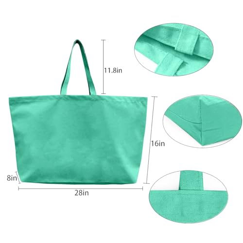 Large Canvas Tote Bag-Extra Big Shopping Beach Totes Bags Reusable Largest Grocery Plain Solid Bag 28"x8"x16" - color: Sea Green