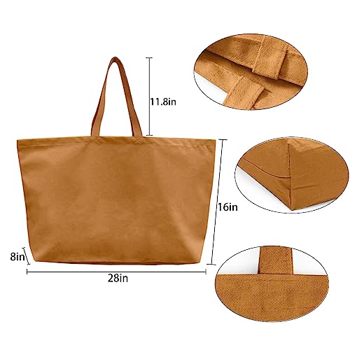 Large Canvas Tote Bag-Extra Big Shopping Beach Totes Bags Reusable Largest Grocery Plain Solid Bag 28"x8"x16" - color: Brown
