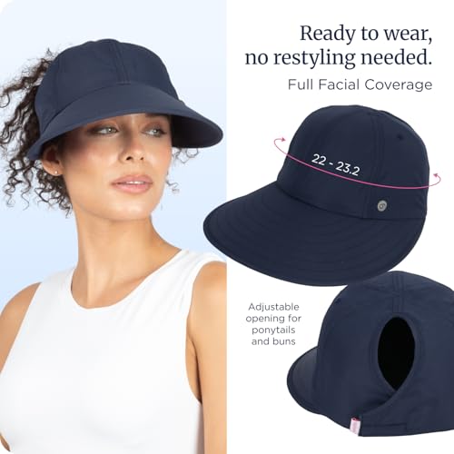 Ponyflo Sunblocker Wide Brim Hat, Patented Women’s Ponytail Sun Hat for Adults, UPF 50 Sun Protection - color: White