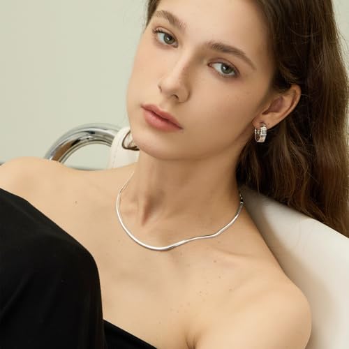 ARSIS 18K Gold Plated Herringbone Necklace Snake Chain Choker Dainty Layered Hypoallergenic Jewelry Gift for Women - color: Silver Single Layer 3mm