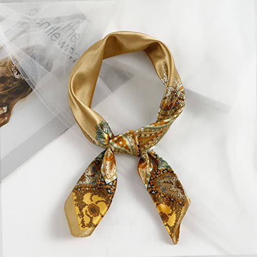 QBSM Womens 23.6 inch Satin Silk Feeling Formal Square Neck Scarf Head Hair Wraps Kerchief - color: Cashew-camel