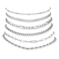 Besteel Ankle Bracelets for Women Waterproof - 14K Gold Plated Non Tarnish Layered Cuban Link Chain Rope Figaro Herringbone Anklets Set Plus Size Anklet Summer Foot Jewelry Gift Adjustable 8-12 Inch - style: 6 Pcs Steel Cuban-8.5+2.5 Inch