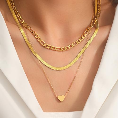 Gold Necklaces for Women Gifts - 14K Gold Plated Necklace for Women Necklaces for Her Tiny Fashion Jewelry for Teens，for Women Friends Jewelry Gifts，Necklace Gold Jewelry Birthday Gifts - style: Three layered heart-shaped layered necklace